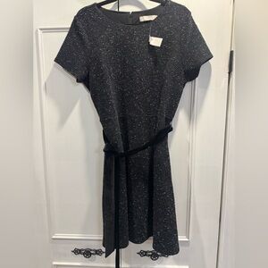 Loft tweed material black dress with velour belt. Size 14.